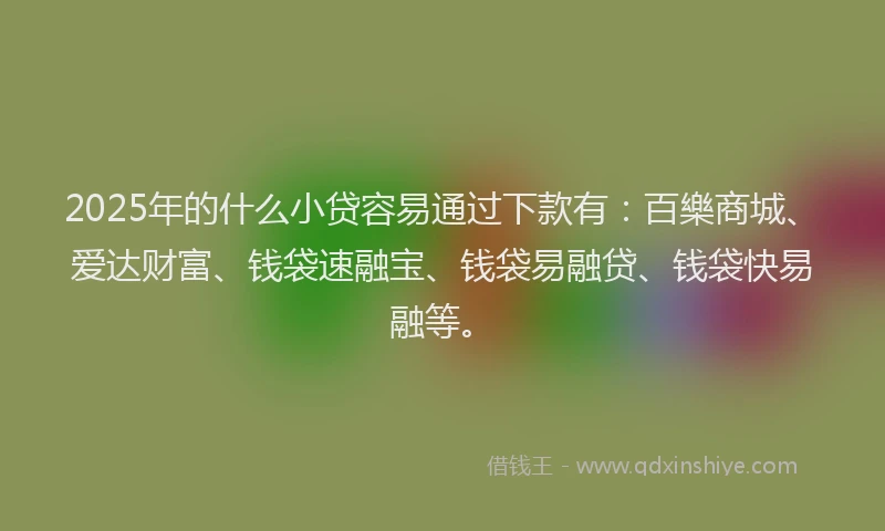 2025年的什么小贷容易通过下款有：百樂商城、爱达财富、钱袋速融宝、钱袋易融贷、钱袋快易融等。