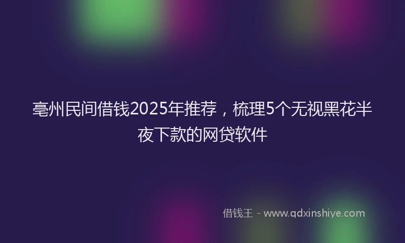 亳州民间借钱2025年推荐，梳理5个无视黑花半夜下款的网贷软件