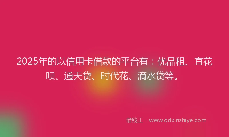 2025年的以信用卡借款的平台有：优品租、宜花呗、通天贷、时代花、滴水贷等。