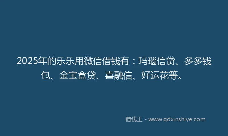 2025年的乐乐用微信借钱有：玛瑙信贷、多多钱包、金宝盒贷、喜融信、好运花等。