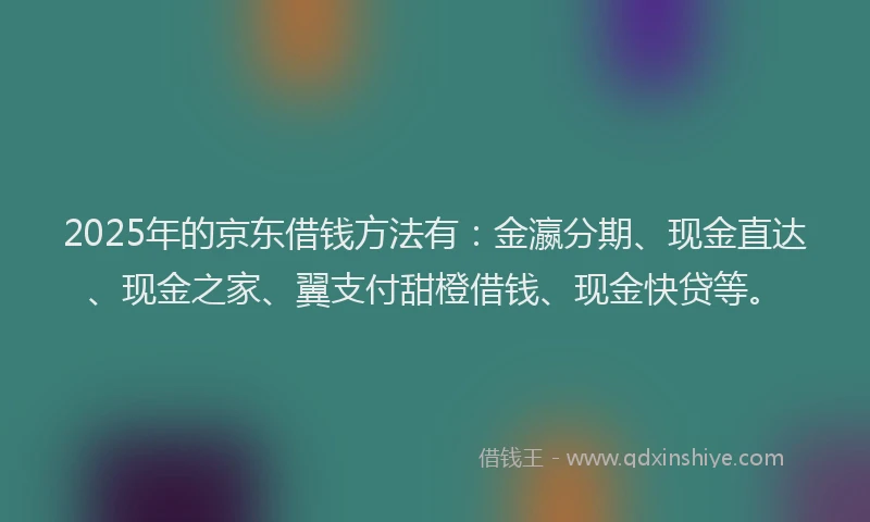 2025年的京东借钱方法有：金瀛分期、现金直达、现金之家、翼支付甜橙借钱、现金快贷等。