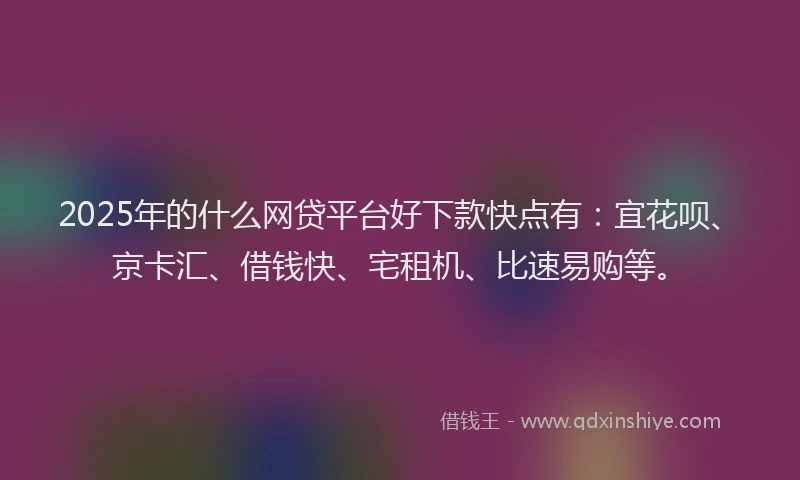 2025年的什么网贷平台好下款快点有：宜花呗、京卡汇、借钱快、宅租机、比速易购等。