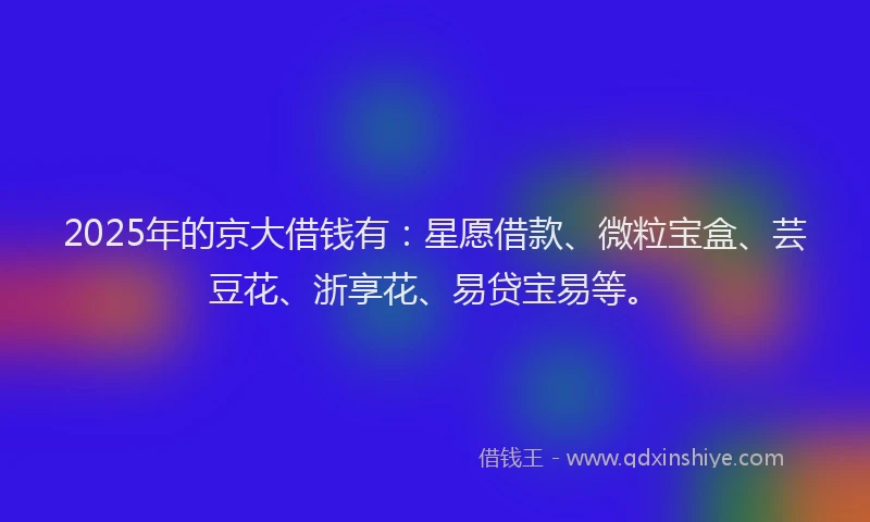 2025年的京大借钱有：星愿借款、微粒宝盒、芸豆花、浙享花、易贷宝易等。