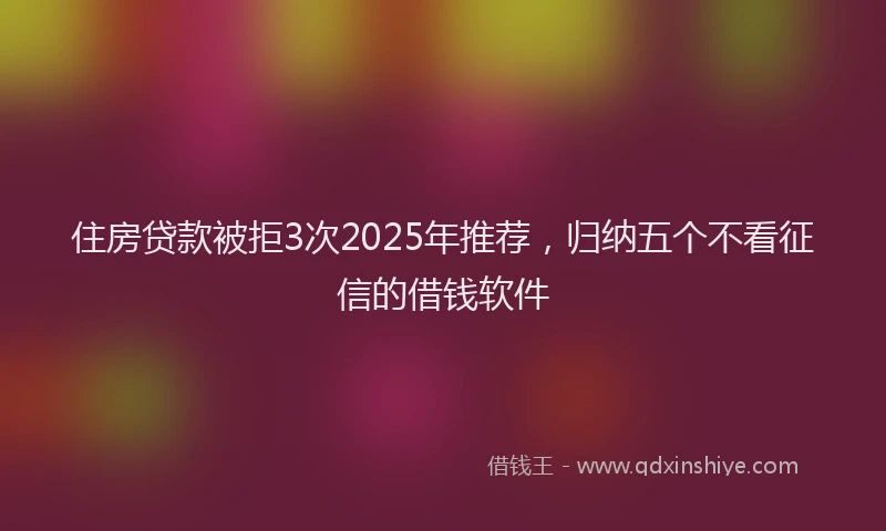 住房贷款被拒3次2025年推荐，归纳五个不看征信的借钱软件