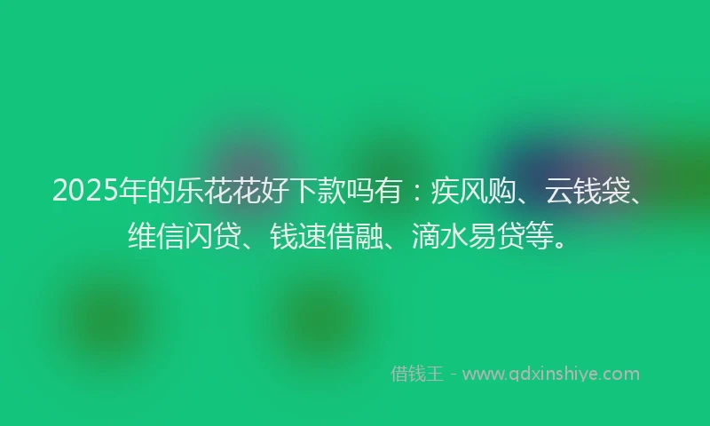 2025年的乐花花好下款吗有：疾风购、云钱袋、维信闪贷、钱速借融、滴水易贷等。