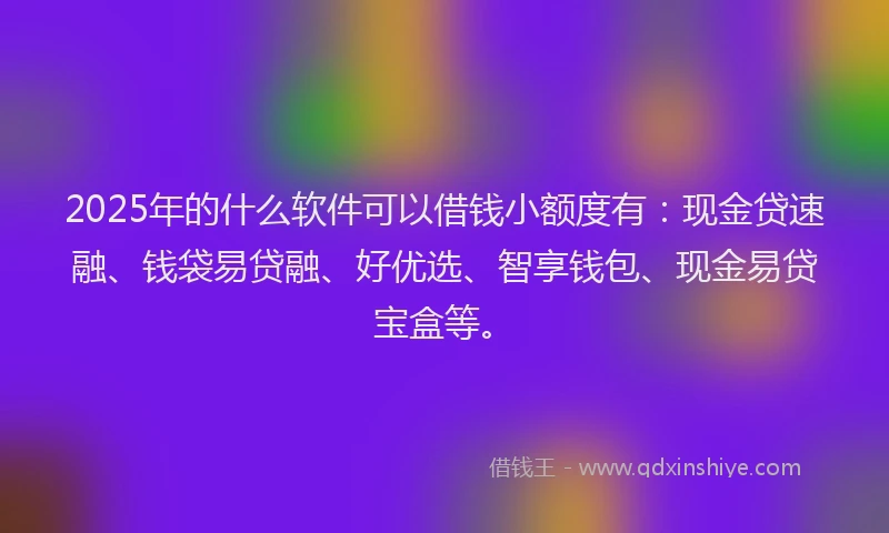 2025年的什么软件可以借钱小额度有：现金贷速融、钱袋易贷融、好优选、智享钱包、现金易贷宝盒等。