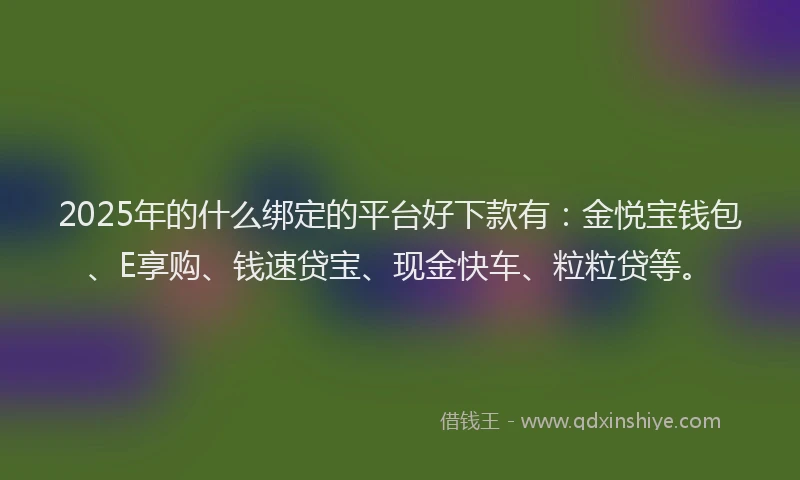 2025年的什么绑定的平台好下款有：金悦宝钱包、E享购、钱速贷宝、现金快车、粒粒贷等。