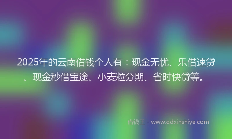 2025年的云南借钱个人有：现金无忧、乐借速贷、现金秒借宝途、小麦粒分期、省时快贷等。
