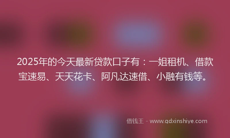 2025年的今天最新贷款口子有：一姐租机、借款宝速易、天天花卡、阿凡达速借、小融有钱等。