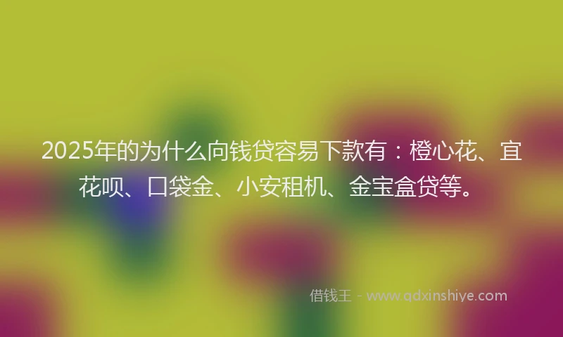 2025年的为什么向钱贷容易下款有：橙心花、宜花呗、口袋金、小安租机、金宝盒贷等。
