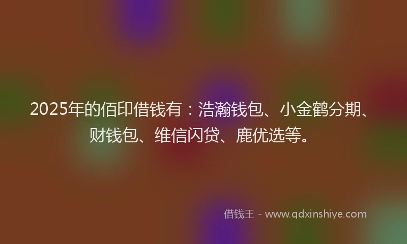 2025年的佰印借钱有：浩瀚钱包、小金鹤分期、财钱包、维信闪贷、鹿优选等。