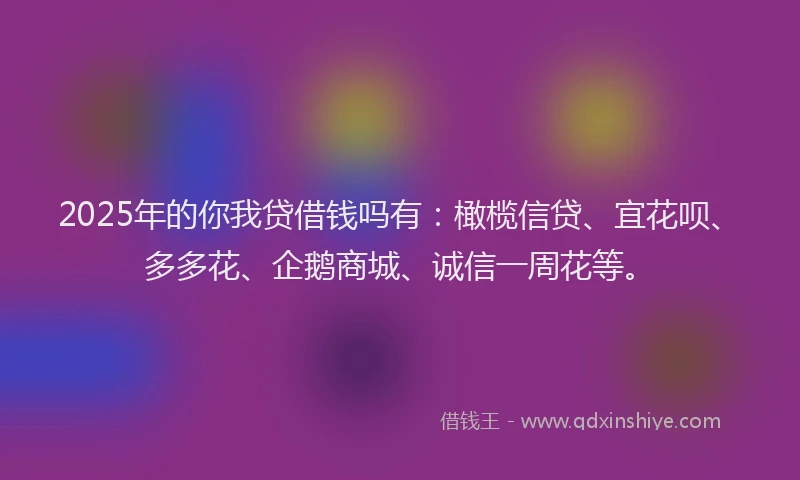 2025年的你我贷借钱吗有：橄榄信贷、宜花呗、多多花、企鹅商城、诚信一周花等。