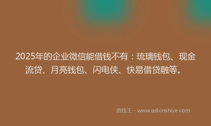 2025年的企业微信能借钱不有：琉璃钱包、现金流贷、月亮钱包、闪电侠、快易借贷融等。