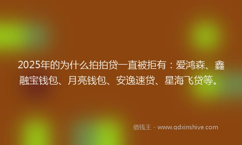 2025年的为什么拍拍贷一直被拒有：爱鸿森、鑫融宝钱包、月亮钱包、安逸速贷、星海飞贷等。