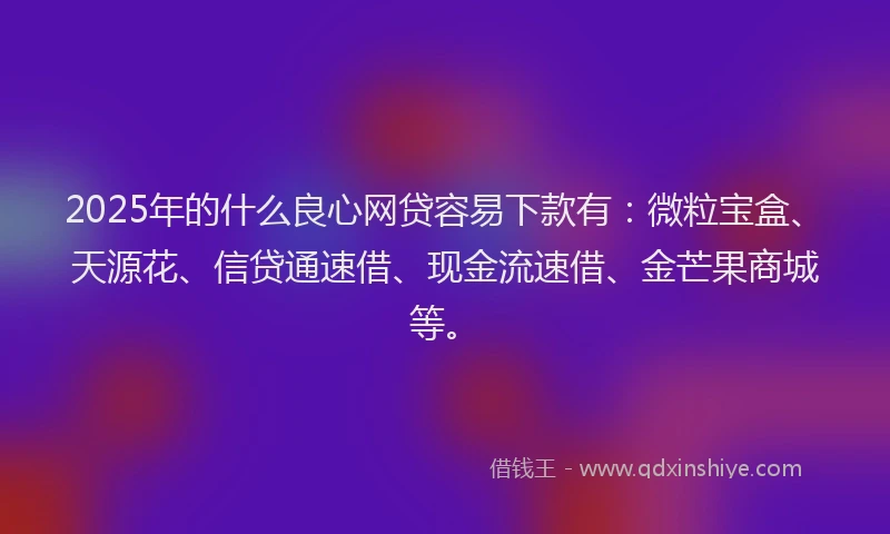 2025年的什么良心网贷容易下款有：微粒宝盒、天源花、信贷通速借、现金流速借、金芒果商城等。
