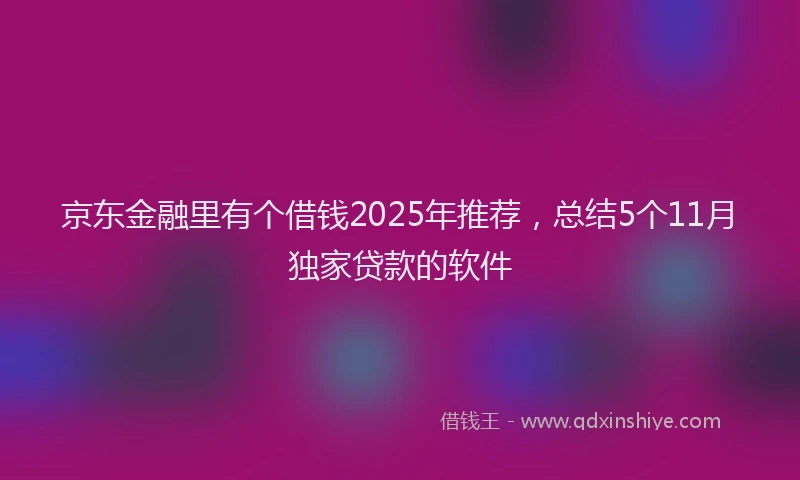 京东金融里有个借钱2025年推荐,总结5个11月独家贷款的软件