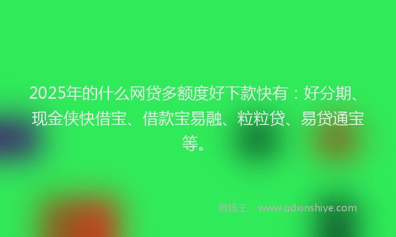 2025年的什么网贷多额度好下款快有：好分期、现金侠快借宝、借款宝易融、粒粒贷、易贷通宝等。