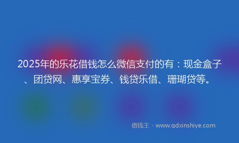 2025年的乐花借钱怎么微信支付的有：现金盒子、团贷网、惠享宝券、钱贷乐借、珊瑚贷等。