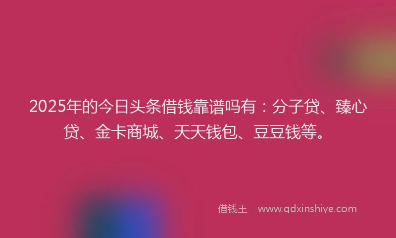 2025年的今日头条借钱靠谱吗有：分子贷、臻心贷、金卡商城、天天钱包、豆豆钱等。