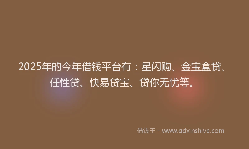 2025年的今年借钱平台有：星闪购、金宝盒贷、任性贷、快易贷宝、贷你无忧等。