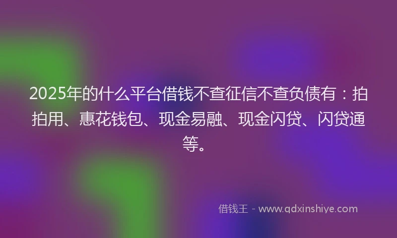 2025年的什么平台借钱不查征信不查负债有：拍拍用、惠花钱包、现金易融、现金闪贷、闪贷通等。