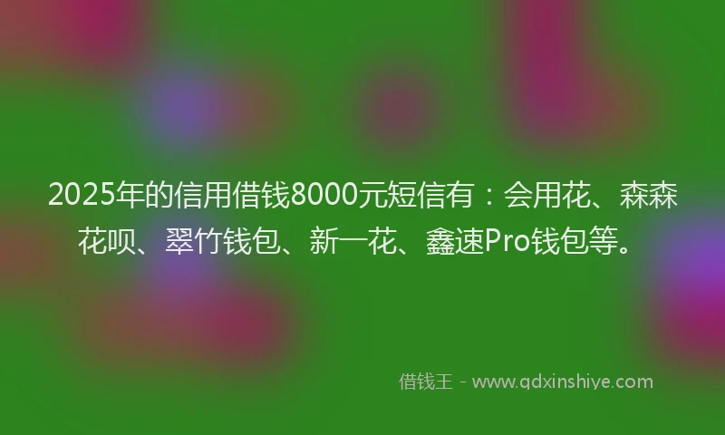2025年的信用借钱8000元短信有：会用花、森森花呗、翠竹钱包、新一花、鑫速Pro钱包等。