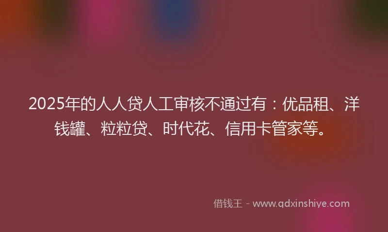 2025年的人人贷人工审核不通过有：优品租、洋钱罐、粒粒贷、时代花、信用卡管家等。