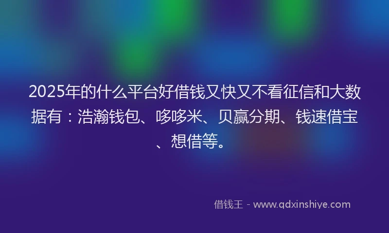 2025年的什么平台好借钱又快又不看征信和大数据有:浩瀚钱包、哆哆米、贝赢分期、钱速借宝、想借等。