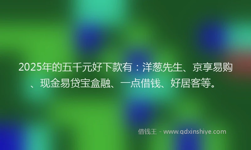2025年的五千元好下款有：洋葱先生、京享易购、现金易贷宝盒融、一点借钱、好居客等。