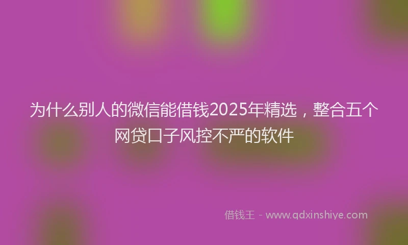 为什么别人的微信能借钱2025年精选，整合五个网贷口子风控不严的软件
