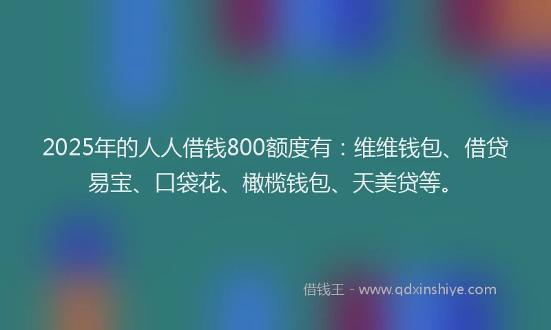 2025年的人人借钱800额度有：维维钱包、借贷易宝、口袋花、橄榄钱包、天美贷等。