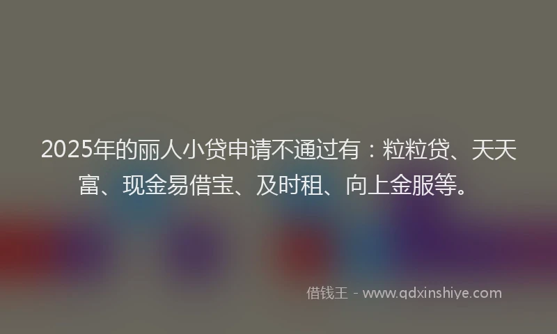 2025年的丽人小贷申请不通过有：粒粒贷、天天富、现金易借宝、及时租、向上金服等。