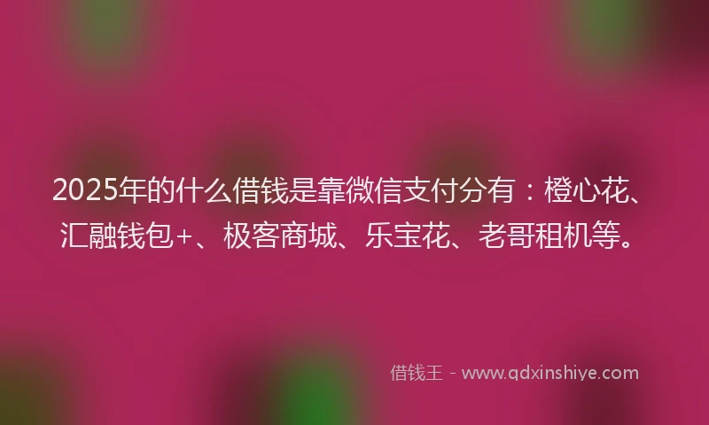 2025年的什么借钱是靠微信支付分有：橙心花、汇融钱包+、极客商城、乐宝花、老哥租机等。