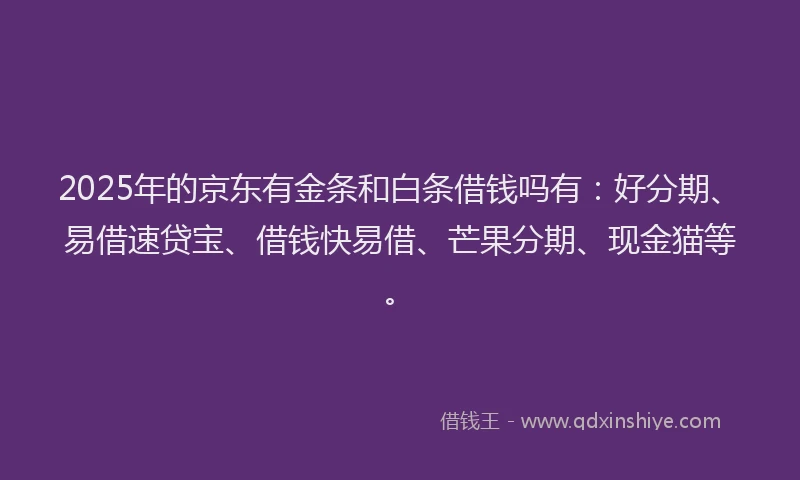 2025年的京东有金条和白条借钱吗有：好分期、易借速贷宝、借钱快易借、芒果分期、现金猫等。