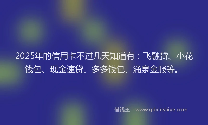 2025年的信用卡不过几天知道有：飞融贷、小花钱包、现金速贷、多多钱包、涌泉金服等。
