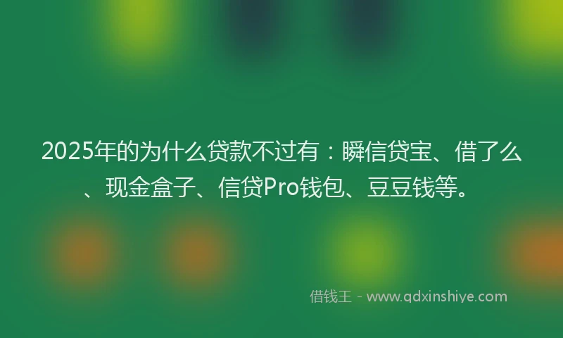2025年的为什么贷款不过有：瞬信贷宝、借了么、现金盒子、信贷Pro钱包、豆豆钱等。