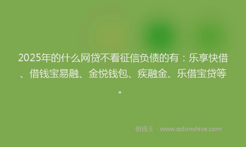 2025年的什么网贷不看征信负债的有：乐享快借、借钱宝易融、金悦钱包、疾融金、乐借宝贷等。