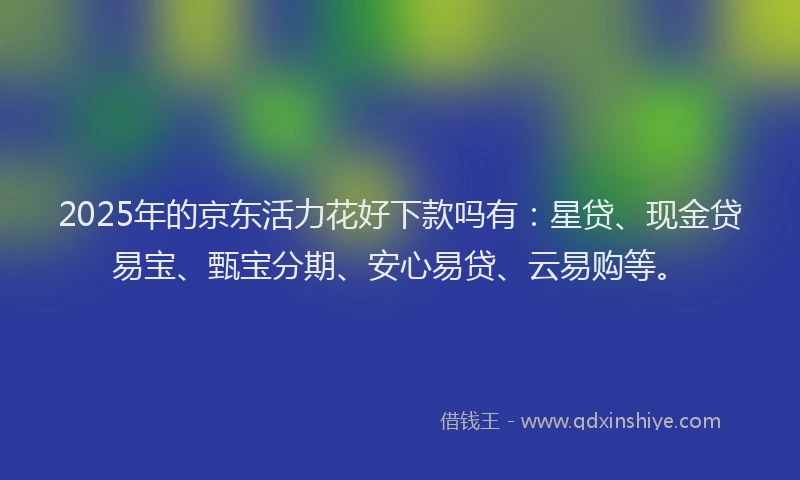 2025年的京东活力花好下款吗有：星贷、现金贷易宝、甄宝分期、安心易贷、云易购等。