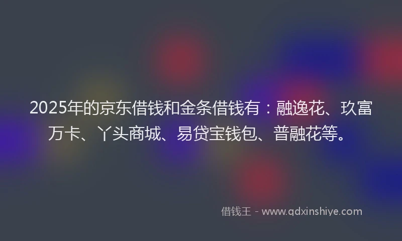 2025年的京东借钱和金条借钱有：融逸花、玖富万卡、丫头商城、易贷宝钱包、普融花等。
