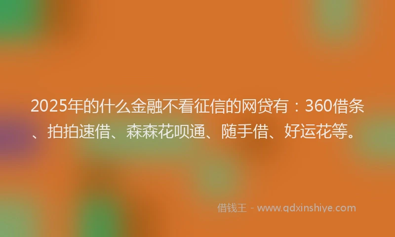 2025年的什么金融不看征信的网贷有：360借条、拍拍速借、森森花呗通、随手借、好运花等。