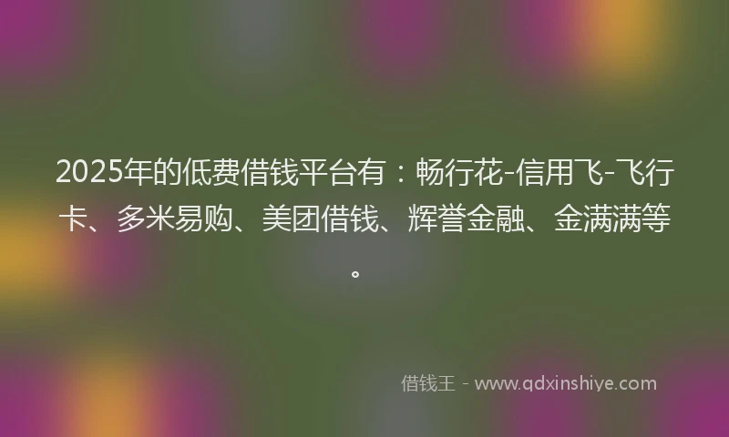 2025年的低费借钱平台有：畅行花-信用飞-飞行卡、多米易购、美团借钱、辉誉金融、金满满等。