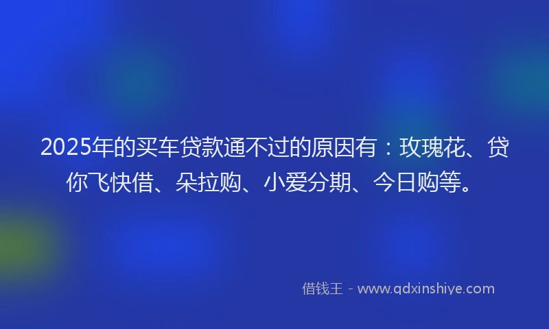 2025年的买车贷款通不过的原因有：玫瑰花、贷你飞快借、朵拉购、小爱分期、今日购等。