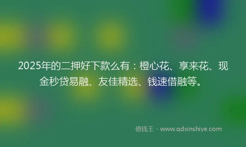 2025年的二押好下款么有：橙心花、享来花、现金秒贷易融、友佳精选、钱速借融等。