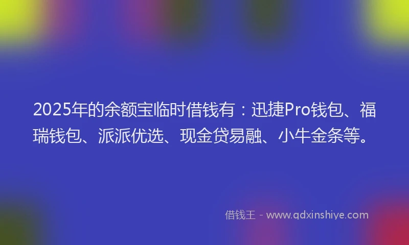 2025年的余额宝临时借钱有：迅捷Pro钱包、福瑞钱包、派派优选、现金贷易融、小牛金条等。