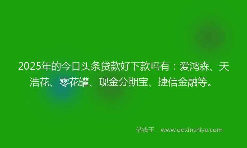 2025年的今日头条贷款好下款吗有:爱鸿森、天浩花、零花罐、现金分期宝、捷信金融等。