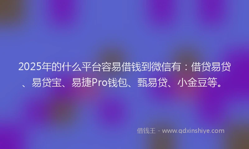 2025年的什么平台容易借钱到微信有：借贷易贷、易贷宝、易捷Pro钱包、甄易贷、小金豆等。