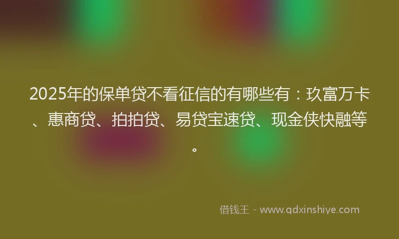 2025年的保单贷不看征信的有哪些有：玖富万卡、惠商贷、拍拍贷、易贷宝速贷、现金侠快融等。