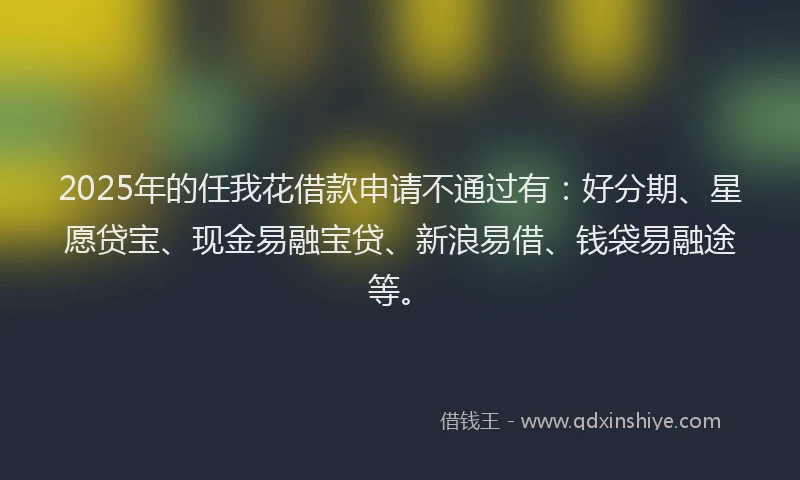 2025年的任我花借款申请不通过有：好分期、星愿贷宝、现金易融宝贷、新浪易借、钱袋易融途等。
