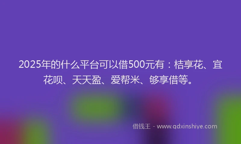 2025年的什么平台可以借500元有:桔享花、宜花呗、天天盈、爱帮米、够享借等。