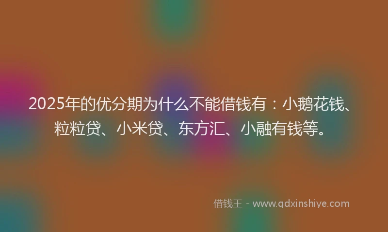 2025年的优分期为什么不能借钱有：小鹅花钱、粒粒贷、小米贷、东方汇、小融有钱等。